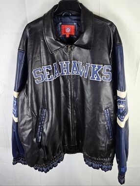 Y2K Vintage Seattle Seahawks Faux Leather Jacket Mens XXL Football Streetwear